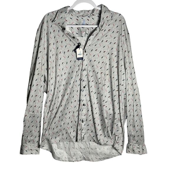 Johnnie-O‎ Ruskin Featherweight Button Up Shirt NWT Men's Sz XXL Feathers Gray - Picture 1 of 11